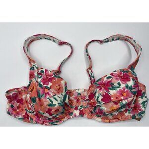 Shade And Shore Bikini Top Womens Large Floral‎ Padded Wired Pink Orange